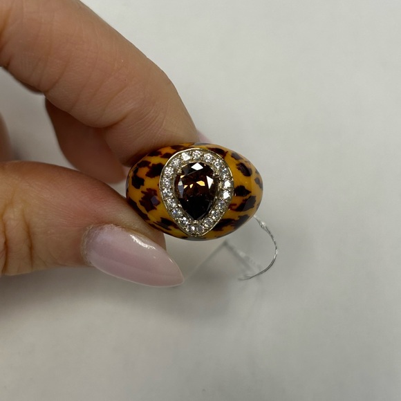 Suzy Levian Yellow Sterling Silver Animal Print Brown CZ & White CZ Ring NWT - Picture 2 of 7